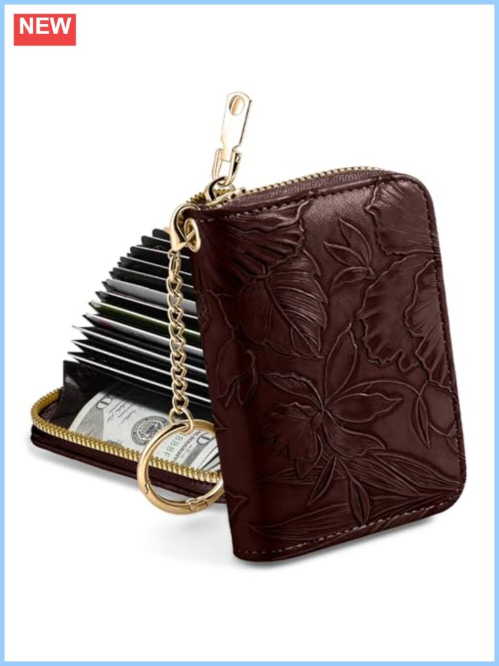 Faux Leather RFID Card Holder Keychain Wallet for Women with 12 Card Slots